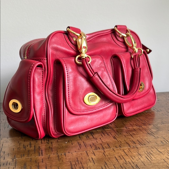 BCBGirls Handbags - BCBGirls Red Leather Satchel Double Handled with Gold Accents Hand Bag